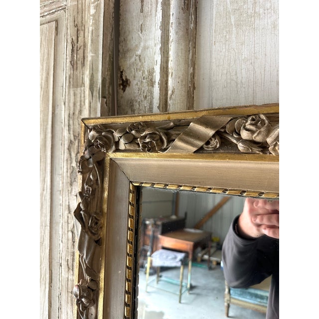 Gold Antique Mirror in Beech Frame, 1800s For Sale - Image 8 of 12