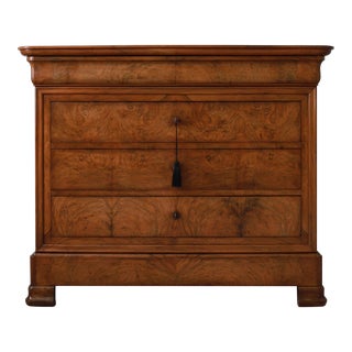 19th Century Signed French Louis Philippe Burled Walnut Commode For Sale