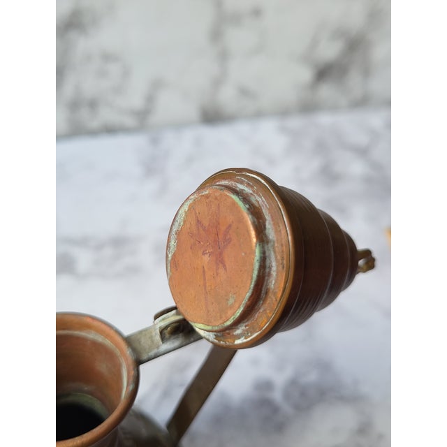 1960s 1960s Handcrafted Copper Coffee Pot Etched Middle Eastern For Sale - Image 5 of 17