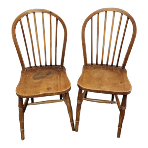 19th C American Farmhouse Windsor Hoop Back Side Chairs - a Pair