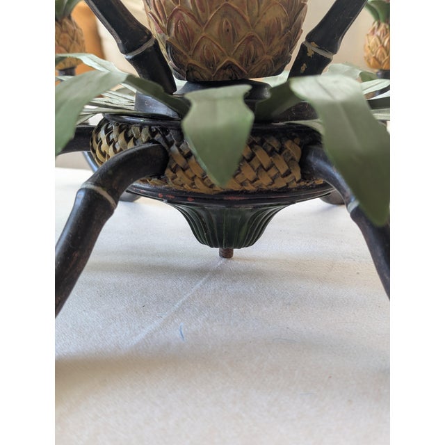 Vintage British Colonial Pineapple & Faux Bamboo Chandelier — Artist-Repainted by Anne Yates Burst, Indies Landing, Winter Park Fl For Sale - Image 10 of 16
