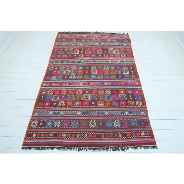 Boho Chic Vintage Turkish Balya Kilim Embroidery Rug For Sale - Image 3 of 13