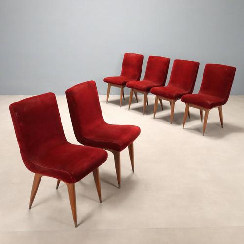 Vintage Chairs in Velvet and Wood, Italy, 1960s, Set of 6 For Sale - Image 10 of 10