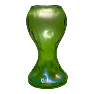 Antique Loetz Austria “Creta Rusticana” Art Nouveau Iridescent Green Art Glass Vase For Sale