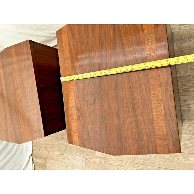 Mid Century Lane Nightstands Staccato Block Brutalist Front Walnut Side Tables, A Pair For Sale - Image 12 of 15