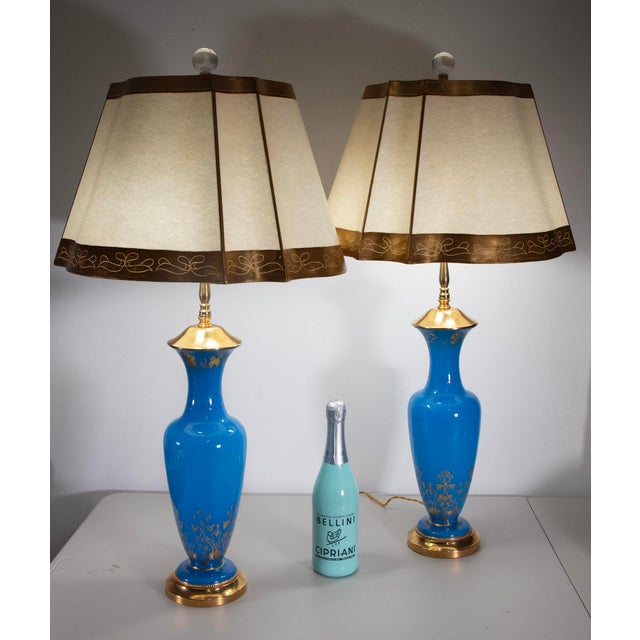 19th Century French Turquoise Opaline Glass Ormolu Table Lamps - Pair For Sale - Image 14 of 14