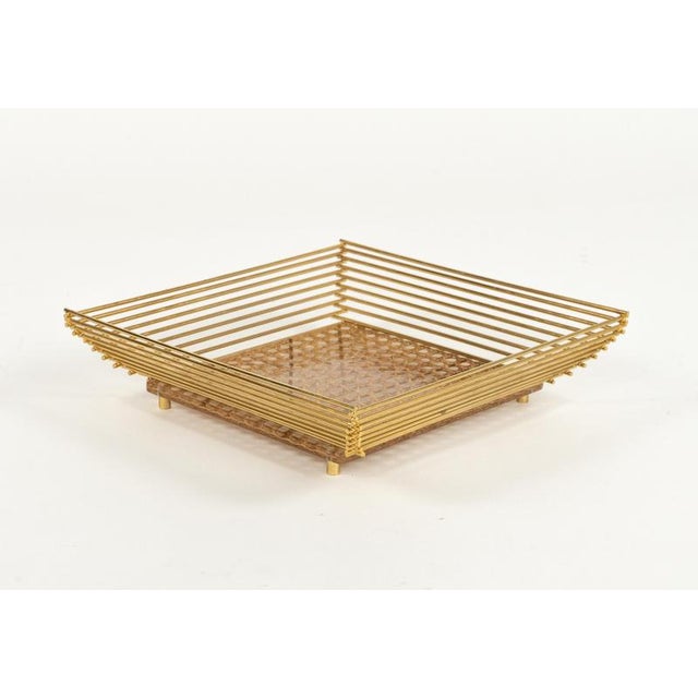 Christian Dior Acrylic Glass, Rattan and Brass Vide-Poche or Centerpiece in the style of Dior Home, Italy, 1970s For Sale - Image 4 of 13