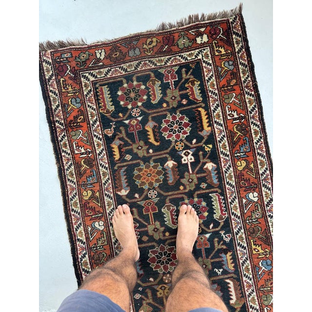 Antique Northwest Persian Runner Army, Sage, Lime Green with Terracotta & Lemon Rug 3.6 x 9.10 For Sale - Image 10 of 10