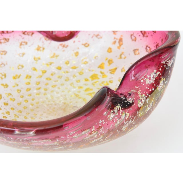 Vintage Murano Pink Glass Bowl With Silver and Gold Foil, 1960's, Italy For Sale - Image 9 of 10