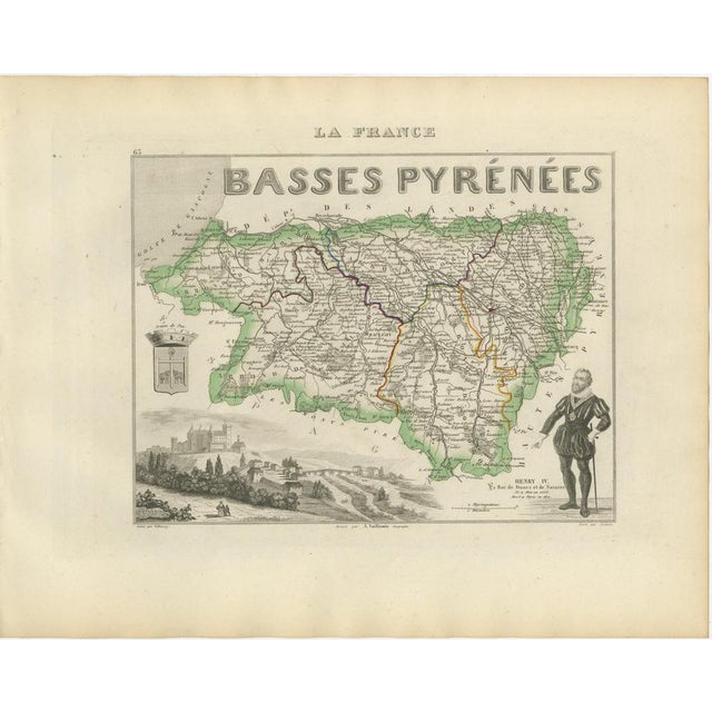 Antique Map of Basses-Pyrénées by Vuillemin, France, 1850 For Sale - Image 10 of 10