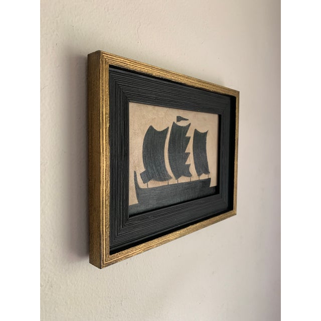 A small but striking seascape in silhouette, this piece captures timeless simplicity and contrast. The ship’s form,...