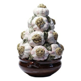 Vintage Trompe-Lœil Pyramid of Garlic in Glazed Ceramic, 1960s For Sale