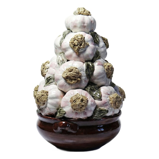 Vintage Trompe-Lœil Pyramid of Garlic in Glazed Ceramic, 1960s For Sale