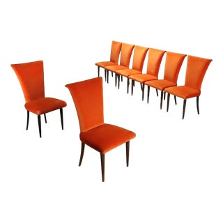 Orange Dining Chairs, 1980s, Set of 8 For Sale