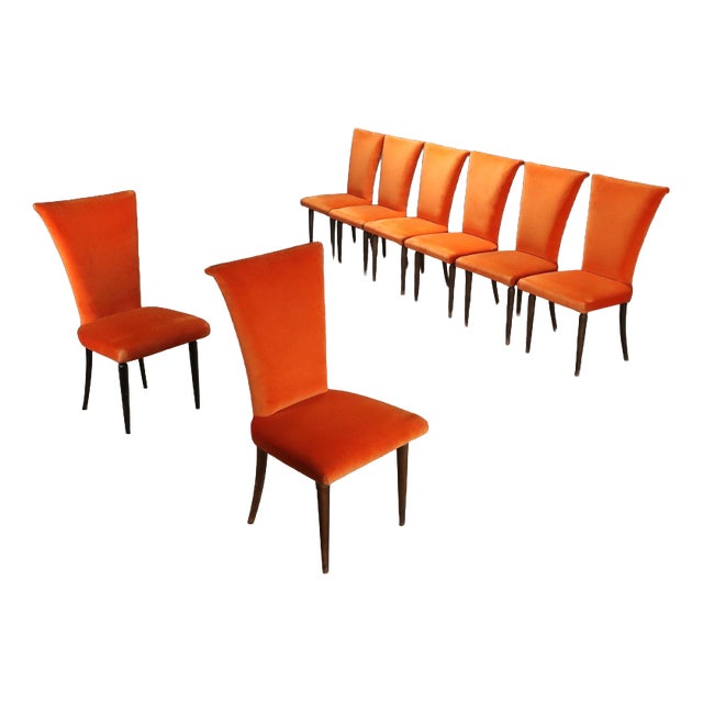 Orange Dining Chairs, 1980s, Set of 8 For Sale