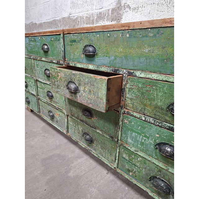 Forest Green Industrial Green Wooden Drawer Cabinet For Sale - Image 8 of 10