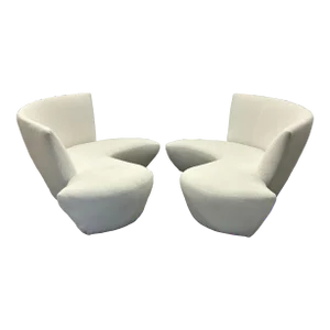 Pair of Mid-Century Modern Organic Vladimir Kagan Bilbao Sofas, White Boucle