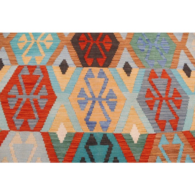 Textile 1990s 1990s Rustic Kilim Rust Blue Wool Rug - 8'2" X 9'9" For Sale - Image 7 of 7