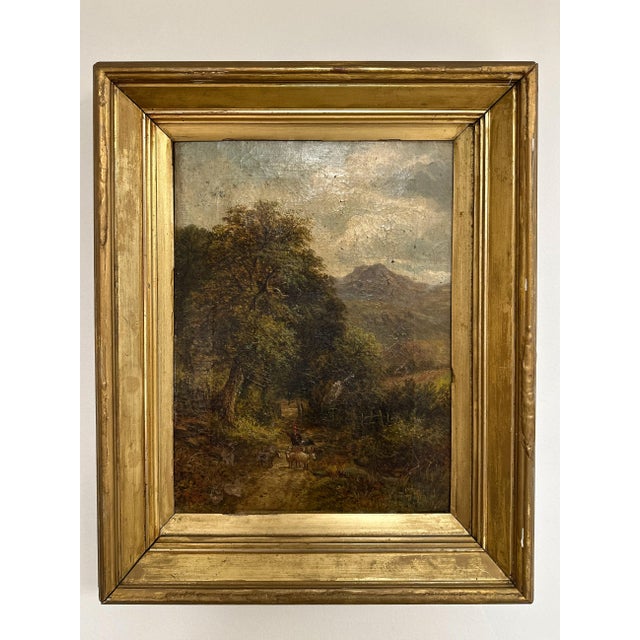 Original Antique English Oil Painting, W. ELLIS Sheep on Country Road For Sale In Denver - Image 6 of 6