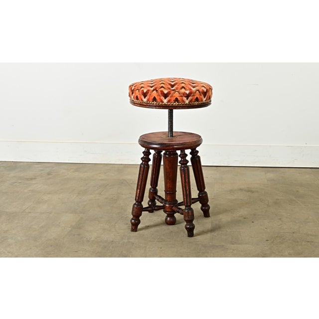 Chocolate French 19th Century Oak & Velvet Piano Stool For Sale - Image 8 of 9