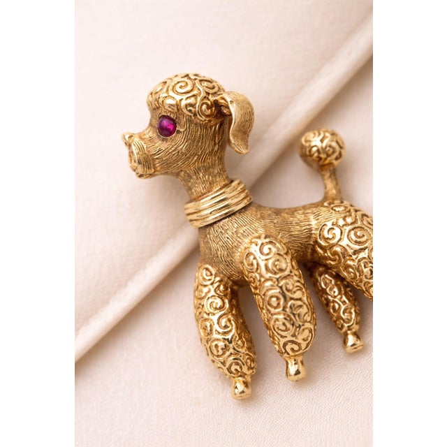 14k Yellow Gold Poodle Brooch With Ruby Eyes For Sale - Image 4 of 10