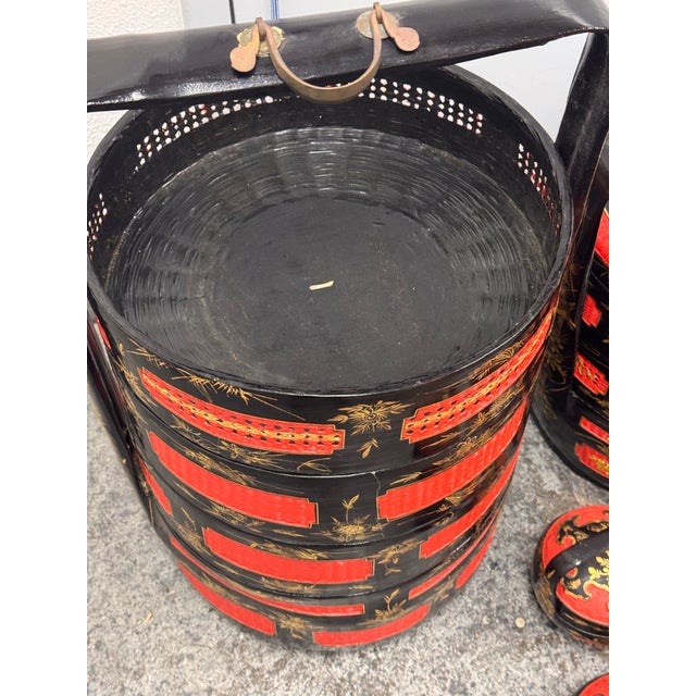 Chinoiserie Lacquered Wedding Basket Carriers, Set of Seven For Sale - Image 11 of 12
