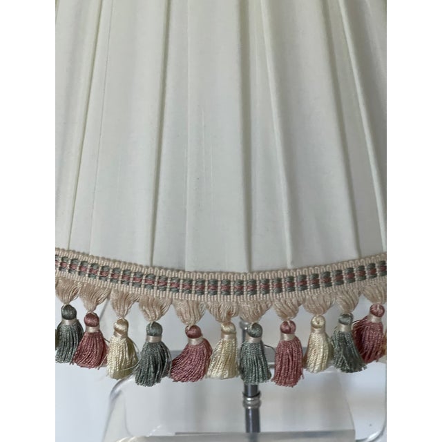 1970s White Pleated Lamp Shade With Fringes For Sale - Image 4 of 4
