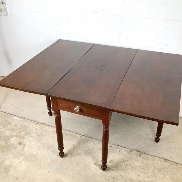 American Empire-Style Walnut Drop-Leaf Gate-Leg Table With Single Drawer For Sale - Image 9 of 17
