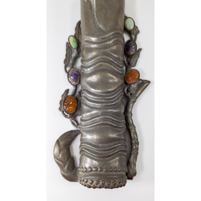 19th Century Chinese Pewter Bamboo Form Wall Pocket Vase For Sale - Image 4 of 12