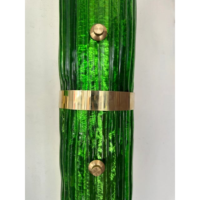 2020s Contemporary Pair of Brass and Green Murano Glass Sconces, Italy For Sale - Image 5 of 12