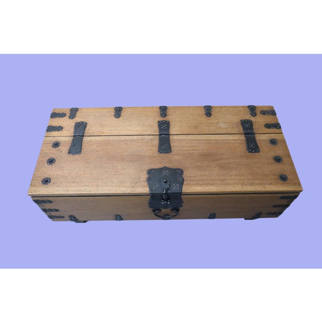 Antique Raised Wooden Japanese Tansu Chest With Three Quarter Flip Top For Sale - Image 4 of 15