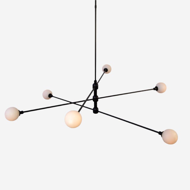 Black Three Tier Chandelier, Black, 75.5in H, 3 Inch Glass Globes, by Research.Lighting, Modern, Minimal Hanging Light For Sale - Image 8 of 10