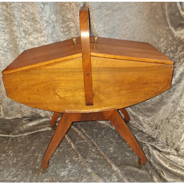 Mid-Century German Sewing Table on Casters in Walnut with Removable Oak Inserts, 1960s For Sale - Image 10 of 11