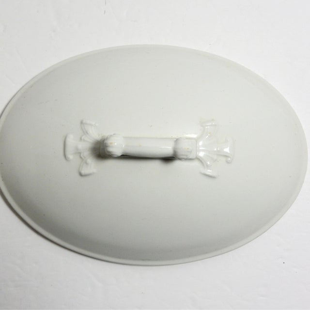 1900 - 1909 Circa 1906 Antique White Ironstone Covered Vegetable Dish For Sale - Image 5 of 11