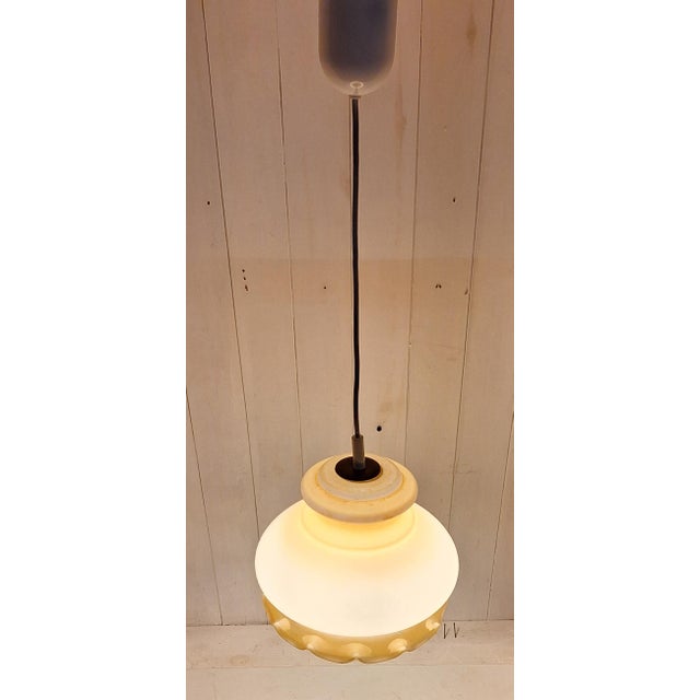 Vintage Pendant Lamp with White Glass Shade, 1970s For Sale - Image 3 of 7