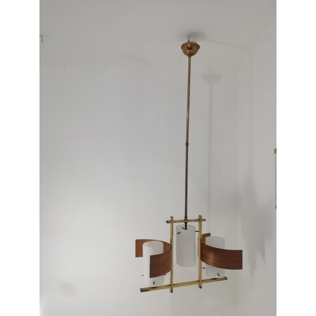 Vintage Italian Brass and Glass Chandelier, 1950s For Sale - Image 4 of 10