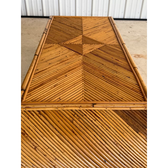 Tan Mid-20th Century Organic Modern Restored Pencil Rattan Scroll Coffee Table For Sale - Image 8 of 11