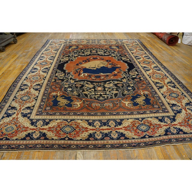 19th Century N.E. Persian Khorassan Moud Hunting Carpet 9' x 11' 8"-275 x 355 Antique Moud Khorassan Persian Blue 1880s...