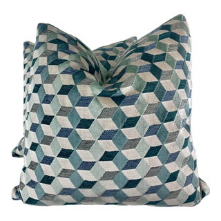 Fabricut "Bravura" in Aqua 22" Pillows-A Pair For Sale