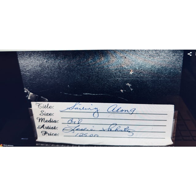 Sky Blue 1980s Sailing Along Nautical Seascape Signed and Titled by Leslie Schultz For Sale - Image 8 of 8