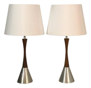 Modern Swedish Brushed Aluminium and Teak Table Lamps by Bergboms, Set of 2