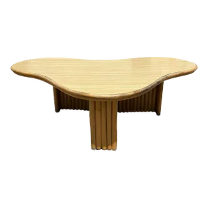 Restored Rattan Biomorphic Coffee Table W/ Stacked Rattan Base