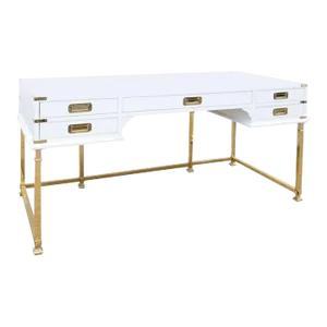 Vintage Brass and White Lacquered Campaign Style Writing Table/Desk