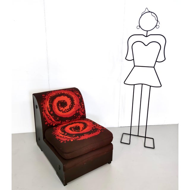 Italian Brown Lounge Chairs with Orange Red Spiral Motifs, 1970s, Set of 4 For Sale - Image 15 of 15