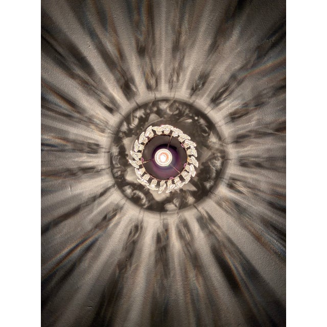Small Vintage Crystal Chandelier – Bronze Filigree Crown & Amethyst Glass Accents For Sale - Image 6 of 18