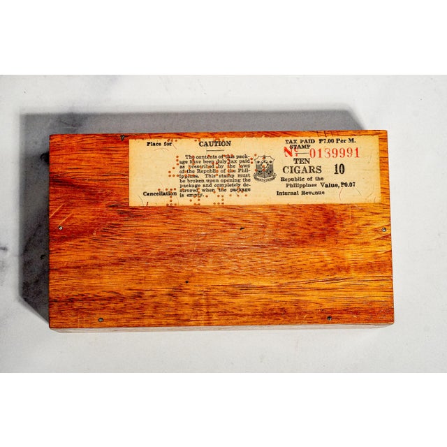 Vintage Republic of the Philippines Empty Wood Cigar Box Dovetail Keepsake Box For Sale - Image 11 of 12
