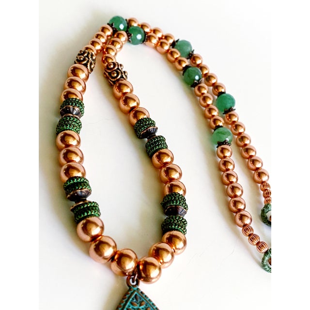 Artisan Solid Copper & Green Aventurine Statement Necklace | Verdigris Patina Pendant | Bohemian Luxe Handcrafted Jewelry For Sale - Image 9 of 18