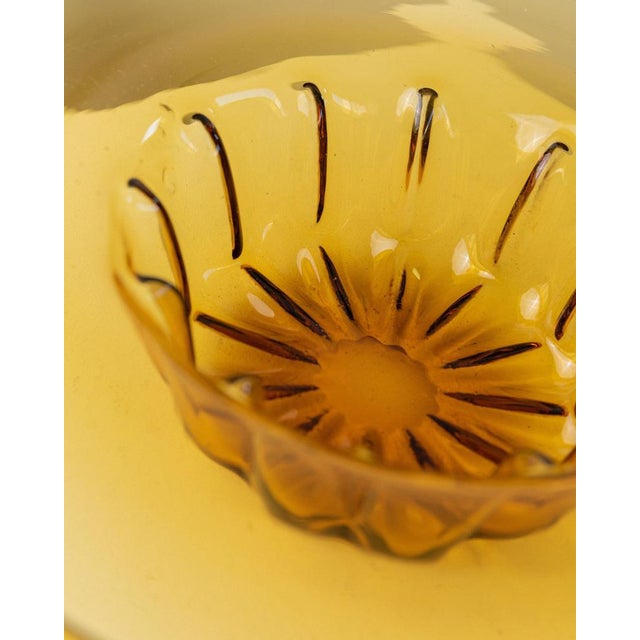 Yellow Vintage Amber Murano Glass Bowl with Ribbed Pattern, Italy, 1920s For Sale - Image 8 of 11