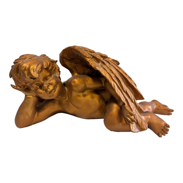 Vintage Gold-Toned Reclining Cherub For Sale