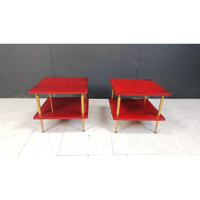Two Tier Lacquered Goatskin Side Tables attributed to Aldo Tura, 1960s, Set of 2 For Sale - Image 12 of 15